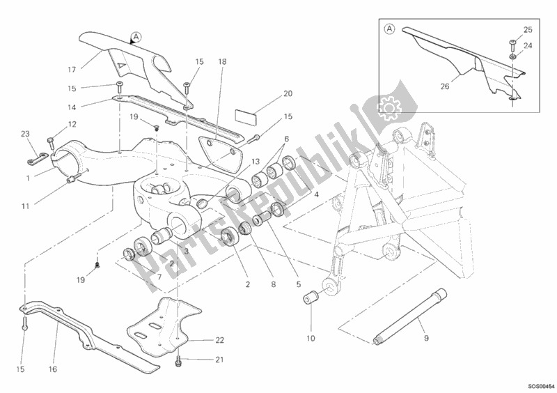 All parts for the Swing Arm of the Ducati Hypermotard 1100 EVO 2010